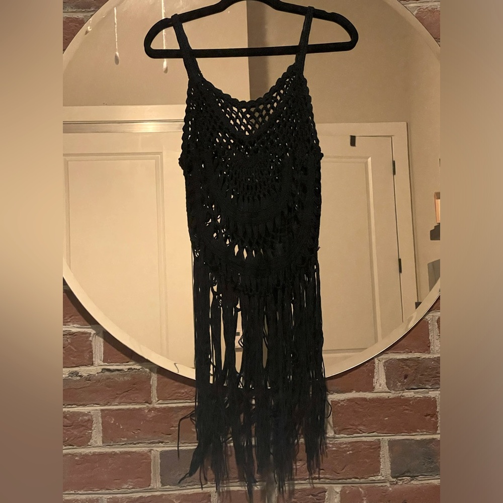 Black macrame swimsuit coverup